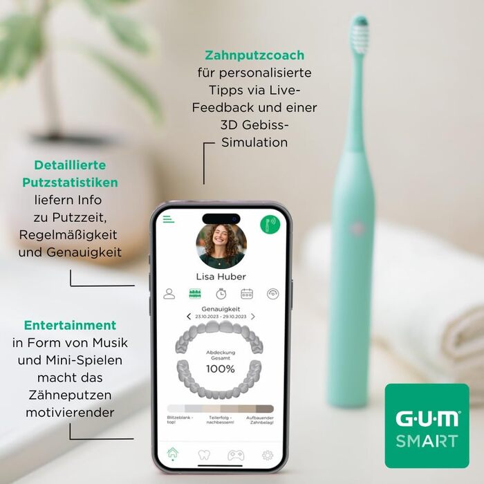 Електрична звукова зубна щітка GUM Smart One контроль швидкості Таймер 4 режими очищення Акумуляторна батарея зубна щітка GUM Smart One 2 додаткові насадки для щіток зонд SOFT-PICKS PRO M Монетний двір