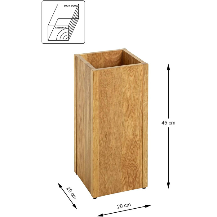Меблева підставка для парасольок HAKU, масив дерева, дуб, D 20 x Ш 20 x В 45 см