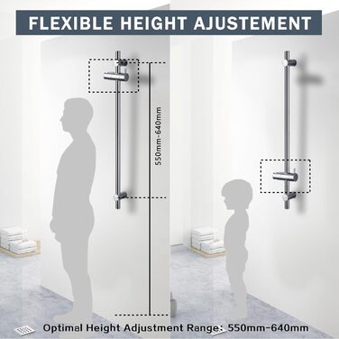 Душова штанга з нержавіючої сталі DETBOM 70 см, душова штанга з кронштейном душової лійки на 360, що обертається та регулюється, душова планка зі змінними настінними кріпленнями для змінних для адаптації до існуючих отворів для свердління - хромований хро