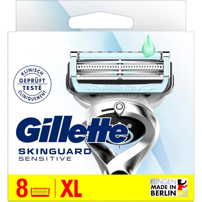 Леза для бритв Gillette SkinGuard Sensitive для бритв, 8 змінних лез для вологих бритв чоловіків із захистом шкіри, зроблено в Німеччині Новинка