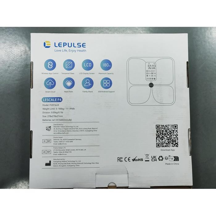 Шкала жиру в організмі Lepulse Lescale F4 pro, ваги з жировими відкладеннями та м'язовою масою, ваги для ванної кімнати з аналізом жиру в організмі, шкала складу тіла, надточні ваги тіла, тенденція, великий дисплей, 15 вимірювань тіла чорний