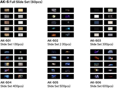 Повний набір слайдів Godox AK-S для проекційного комплекту Godox AK-R21, колекція слайдів із 60 предметів для AK-R21
