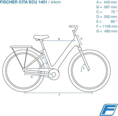 Електричний велосипед FISCHER E-Bike City, CITA ECU 1401 для чоловіків та жінок, висота 44 см, передній двигун 32 Нм, акумулятор 36 В, антрацитовий матовий, 28 дюймів