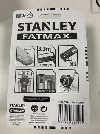 Рулетка Stanley FatMax Blade Armor (довжина 8 м, фіксатор, автоматичне перемотування, затискач на пояс, DynaGrip) 0-33-728 Multicolour 8 м