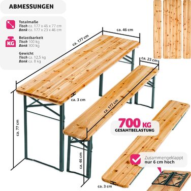 Набір пивних наметів tectake складний, набір з 3 предметів, набір шатрів зі столом і лавками, 177 x 46 x 77 см, пивний стіл 2 шт. пивна лавка дерево, садові меблі для балкона, кемпінгу, саду, намету для вечірок