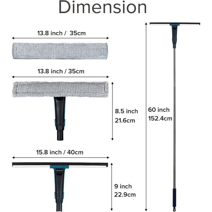 Ракель для підлоги JEHONN Water Slider з довгою ручкою 152 см, професійний засіб для миття душових вікон, ракель для миття підлоги Гаражна плитка Бетонні підлоги Скло Душова кабіна Ванна кімната Синій
