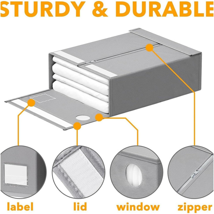 Органайзер і зберігання постільної білизни GALSOR, складний органайзер для білизни, комплект постільної білизни, тримач для папок з вікном, організація контейнера для простирадла 15x5x12.8 дюйма сірий