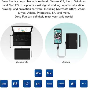 Графічний планшет XP-PEN Deco Fun S 6.3'x4 зі стилусом без батареї Нахил 60 для цифрового малювання/письма (чорний) Чорний