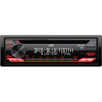 Автомагнітола JVC KD-DB622BT CD з системою гучного зв'язку DAB і Bluetooth (звуковий процесор, USB, AUX-вхід, Spotify Control, 4 x 50 Вт, підсвічування червоної клавіші, без антени) Одинарний