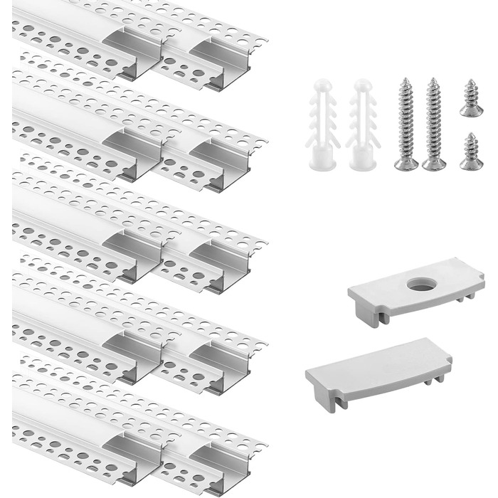 Світлодіодний профіль для гіпсокартону Efishine 6-PACK 1M, світлодіодний профіль алюмінієвий AluProfile для світлодіодних стрічок для стін і стель, світлодіодний канал із затискним дифузором і для ширших стрічок, таких як Philips Hue. (10 упаковок)