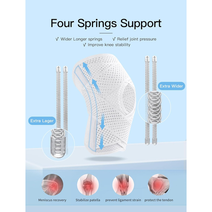 Бандаж для колінного суглоба Tangsoo Чоловіки Жінки, Бандаж на коліно з липучкою та гелем надколінка Подушечки для розриву меніска Біль у коліні Остеоартрит Полегшення болю в суглобах Sport White XL