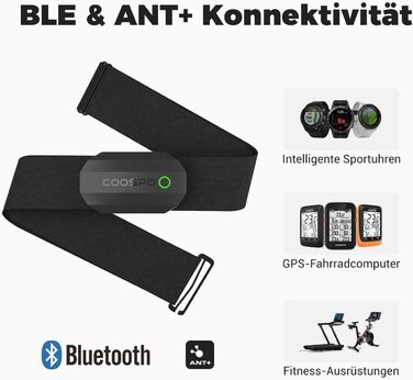 Нагрудний ремінь Монітор серцевого ритму ANT/Bluetooth Датчик монітора серцевого ритму, Преміальний ремінь серцевого ритму HRM Вимірювання HRM IP67 водонепроникний, сумісний з Polar, Wahoo, Garmin, Zwift, Strava (SB-CS), 808S