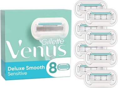 Леза для бритви Gillette Venus Deluxe Smooth Sensitive Women, 8 змінних лез для жіночих бритв з 5-кратним лезом 8 шт. (1 упаковка) Старі