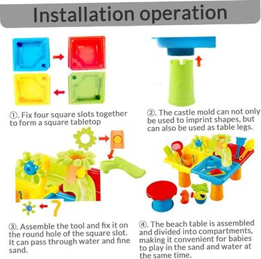 Водний столик для малюків Wedhapy 25 шт. /комплект сенсорний столик з 4 відділеннями квадратний пісочний столик зі стільчиком інтерактивний розвиваючий водно-пісочний столик для батьків і дітей водно-пісочний столик для дітей