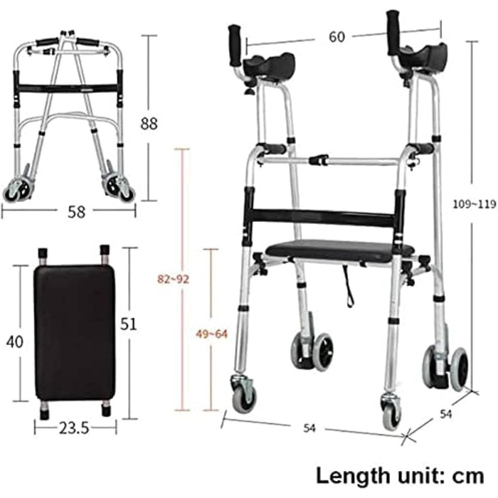 Допоміжний засіб для ходьби на колесах для дорослих Допоміжні засоби для ходьби похилого віку Складаний візок для ходьби для літніх людей Регульований допоміжний засіб для ходьби, оснащений колесами Поділитися