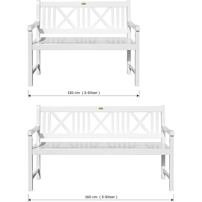 Лавка Landhaus Lbeck, 2-місна садова лавка, біла мийка, довжина 120 см, паркова лавка з евкаліпта, дерев'яна лавка для балкона, тераси, саду 2-місна 120 см