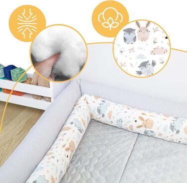 Ліжко Snake Bed Подушка Подушка для годування Bed Roll Bed Edge Protector Декоративна подушка Bed Border Snake XL Ручна робота світло-сіра з совами 400 см