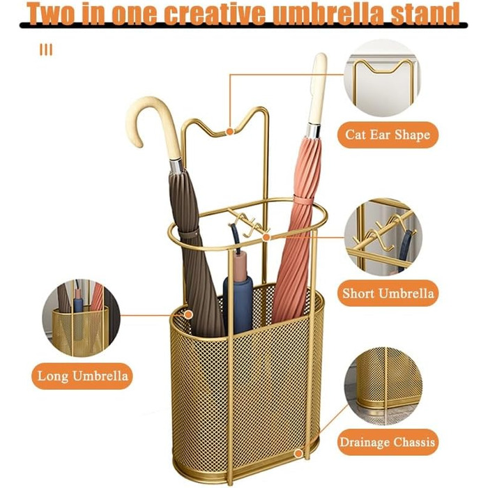 Підставка для парасольки XZFJFID, місце для зберігання парасольок у формі котячого вуха, тримач для парасольки для використання в приміщенні, з піддоном для крапель внизу, кошик для парасольки для універсального зберігання іграшок для входу One Color B