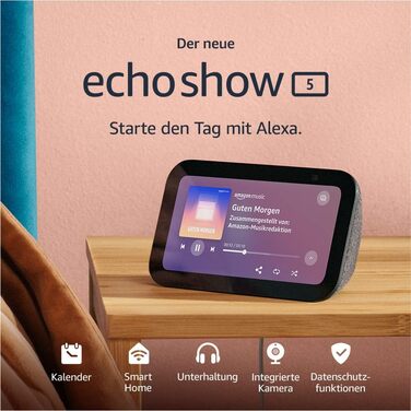 Сертифіковане оновлене Echo Show 5 (3-е покоління) Компактний розумний сенсорний екран із Alexa для керування розумним будинком тощо антрацит