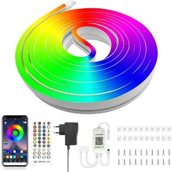 Неонова світлодіодна стрічка Calflux 12 В RGB гнучка неонова світлодіодна стрічка, водонепроникна світлодіодна стрічка IP65 з пультом дистанційного керування, для внутрішнього та зовнішнього декору (10 м)