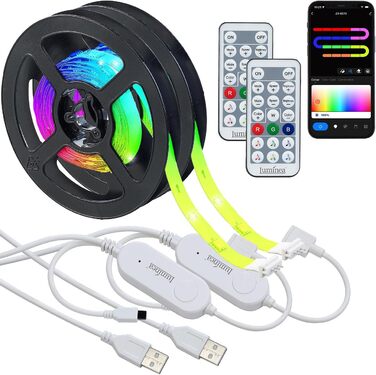 Світлодіодна стрічка Luminea Home Control набір з 2 світлодіодних стрічок USB RGB IC, Bluetooth, додаток, пульт дистанційного керування, 2 м (RGB світлодіодні стрічки USB, світлодіодні стрічки USB, диммер)