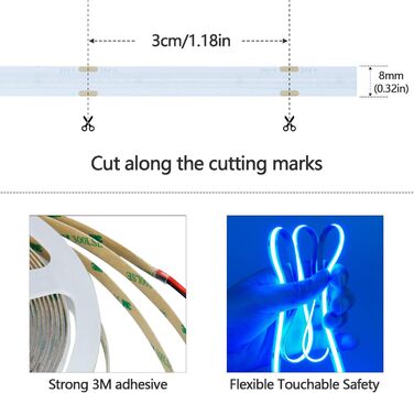 Світлодіодна стрічка 3000K Світлодіодна стрічка Теплий білий 384 світлодіоди/м Світлодіодна стрічка Самоклеюча CRI 93 Висока яскравість 6800 лм Неводонепроникна світлодіодна стрічка IP20 для прикраси внутрішнього будинку (тільки стрічка) (Синій, 10 метрів