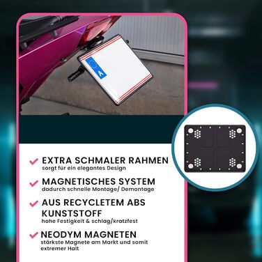 Магнітний тримач номерного знака для тюнінгу мотоцикла безрамковий чорний для Австрії 210x170мм