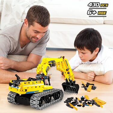 Подарунки для дітей Хлопчики від 6 7 8 9 10 11 12 років, 3 IN 1 Remote Controlled Technology Construction Toy Set, 430 Pieces RC Excavator Robot Site App & Remote Control, Technic STEM Construction Kits