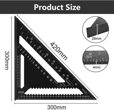 Дюймова лінійка трикутник метричний упорний кут алюмінієвий сплав трикутник точність швидкість квадратний упорний кут трикутник упорний кут вимірювальний інструмент транспортир для інженера столяра 30см, 12-