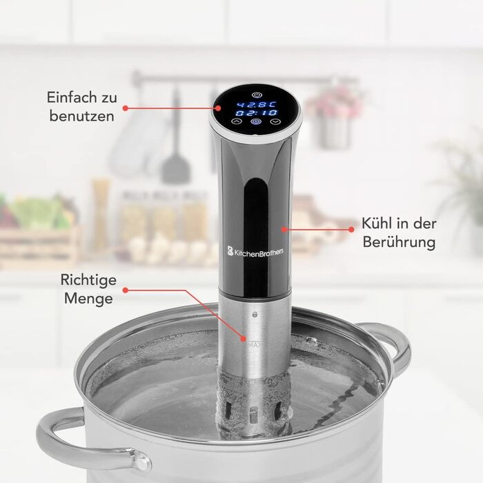 Плита KitchenBrothers Sous Vide Stick - Набір Souvide - Souvidestab - Плита Suvit - Souvidestab - Паличка Sou Vide - Плита Suvide - від 0 до 95 C, регулюється на 0,2 C - Функція таймера - будильник - 1200 Вт