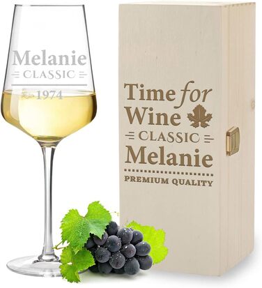 Подарунковий набір з 2 частин з полярним ефектом келих для вина 560 мл дерев'яна коробка з іменним гравіюванням - келих для білого вина на день народження Зміст келих для вина дерев'яна коробка