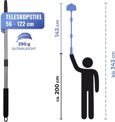 Склоочисник Maximex Multiflex підходить для плитки, вікон та підлоги, з трьома кришками, телескопічною ручкою (56-112 см), виготовлений зі сталі з покриттям