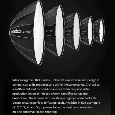 См, Depth Parabolic Quick Release Softbox Grid глибина 56.7 см, GODOX QR-P120T Softbox 120 см для GODOX MS300-V SK400II QT400III QT600III SL60II та Studio Video Light, 120T Softbox 120