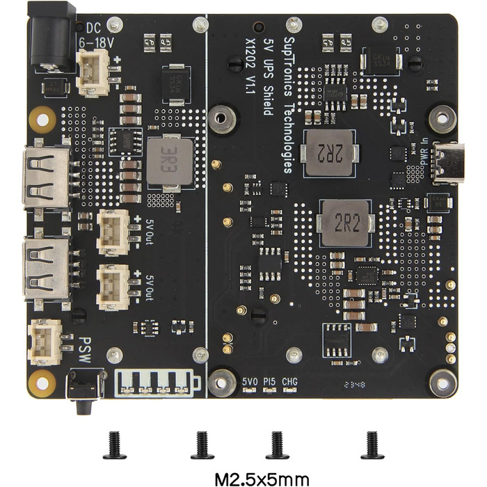 ДБЖ Geekworm Raspberry Pi 5 (X1202), 4-елементний ДБЖ на 18650 (макс. вихід 5,1 В 5 А) з широким входом 6-18 В Автоматичне ввімкнення Безпечне вимкнення Виявлення втрати потужності