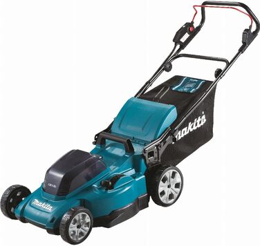 Газонокосарка Makita DLM480CT2 Twin 18 В (36 В) Li-Ion LXT 48 см в комплекті з 2 батареями по 5,0 Ач і двопортовим зарядним пристроєм, синя