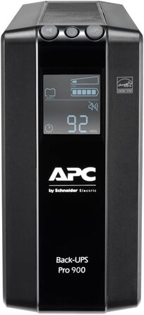 Резервний ДБЖ APC by Schneider Electric PRO UPS 900 ВА живлення - BR900G-GR - включно зі страхуванням захисту пристрою вартістю 150 000 євро (5 функцій енергозбереження, багатофункціональний дисплей) (живлення 900 ВА - модель MI, виходи IEC - IEC - IC, од