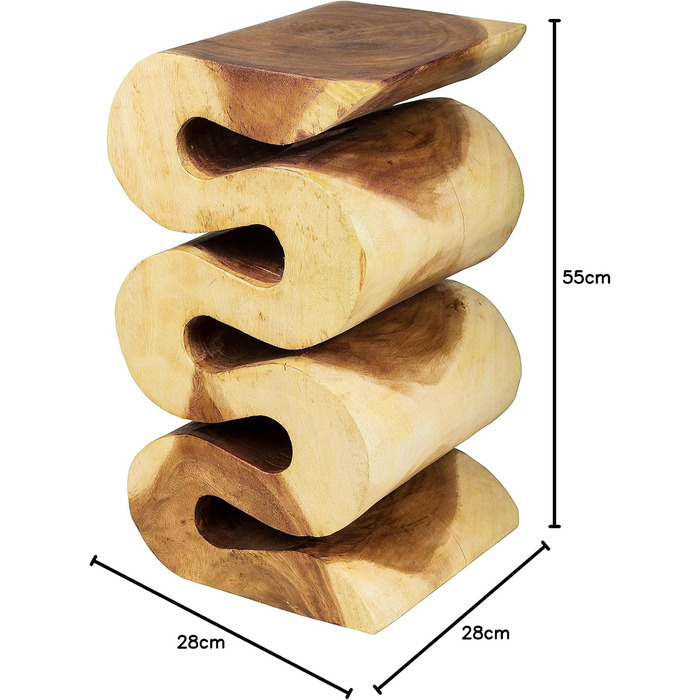 Табурет Handelsturm Змія приблизно 50 x 27 x 27 см, масив дерева, підставка для квітів, стіл, натуральний