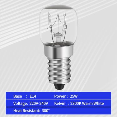 Лампа для духовки YIIFELL E14 25W T22 лампочки для духовки жароміцність до 300 градусів для духовок, печей-гриль, соляних ламп, мікрохвильових печей - лампочка для духовки, 75 люмен & 2700K - лампа для духовки