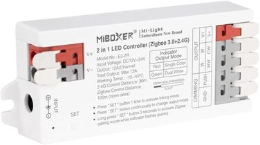 Світлодіодна стрічка LGIDTECH E2-ZR Miboxer Zigbee 2.4G 2-в-1 з проводкою без інструментів, використовується для одноколірних і двоколірних білих світлодіодних стрічок, постійного струму 12-24 В, управління зі смартфона через