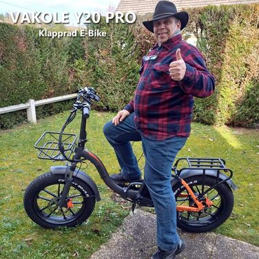 Складний велосипед VAKOLE E Bike 20-дюймовий жировий велосипед з акумулятором 48В 20Ач, до 110 км, електронний велосипед з кошиком та APP, гідравлічне дискове гальмо, електричні велосипеди для жінок та чоловіків