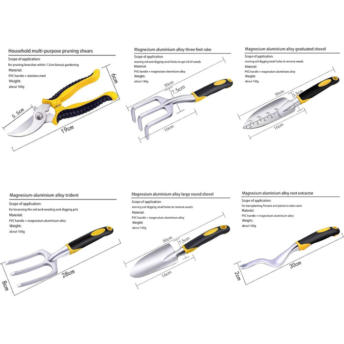 Набір садових інструментів із 6 предметів, садовий ручний інструмент, ергономічний алюмінієвий сплав, міцний практичний подарунок для жінок і чоловіків