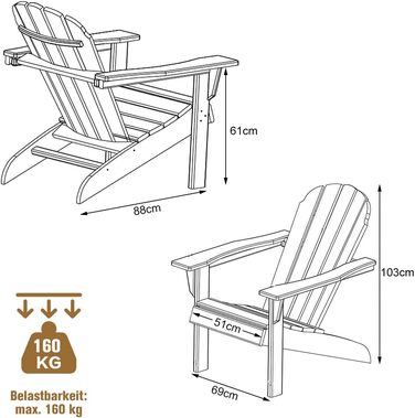 Крісло GOPLUS Adirondack з масиву дерева, садове крісло до 160 кг з навантаженням, садове крісло з підлокітниками та спинкою, пляжне крісло з лакованою поверхнею, для саду на пляжі outdoor (коричневий)