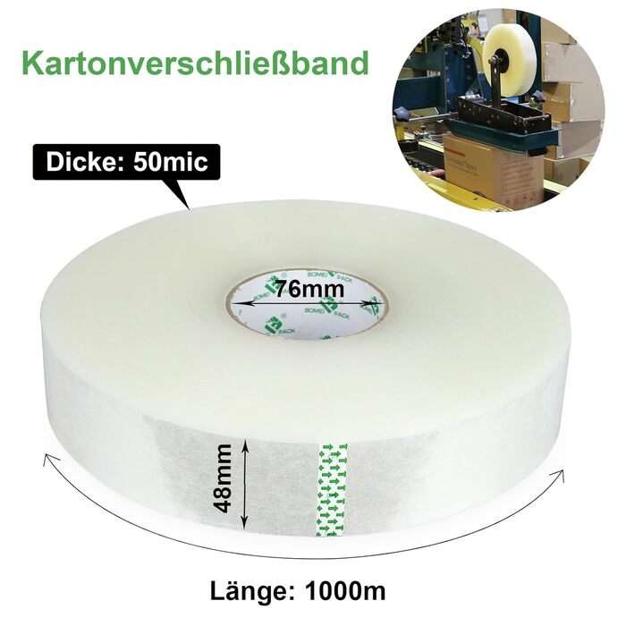 Машинна пакувальна стрічка BOMEI PACK 1000 ярдів x 48 мм - Прозора для машинного пакування, переміщення коробок та упаковки - хороша адгезійна міцність/пакувальна стрічка/промислова пакувальна стрічка/великі рулони
