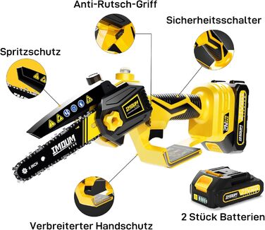 Мініатюрна акумуляторна бензопила з 6-дюймовим акумулятором з 2 батареями, міні-бензопила IMOUMLIVE з акумуляторною бензопилою, сумісна з IMOUMLIVE Pole, ручна акумуляторна бензопила для садових ножиць для обрізки ножиць для різання деревини 6 дюймів з ак