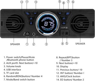 Автомобільна стереосистема WESPECIFIC 1 Din Bluetooth з двома динаміками Універсальна 1 DIN 12V FM MP3 Bluetooth автомобільна стереосистема