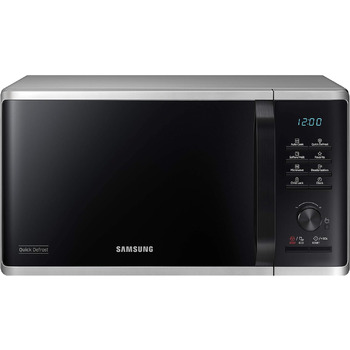 Мікрохвильова піч Samsung MS2AK3515AS/EG, 800 Вт, простір для приготування їжі 23 л, ширина 48,9 см, внутрішня частина керамічної емалі, стійка до подряпин внутрішня частина, програми розморожування QuickDefrost, сріблястий мікрохвильова піч 23 л срібло