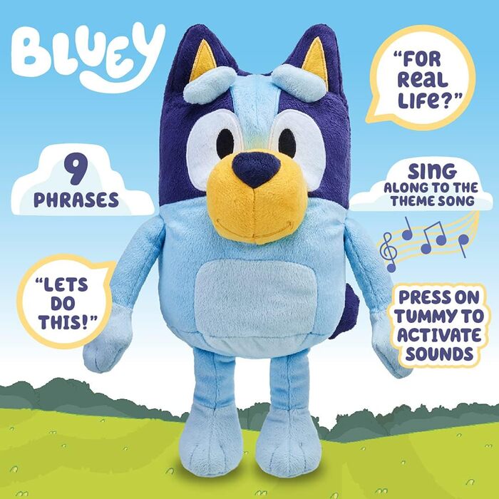 М'яка іграшка Bluey, що розмовляє, 33 см, інтерактивна, співає поруч з Bluey, 9 різних приказок