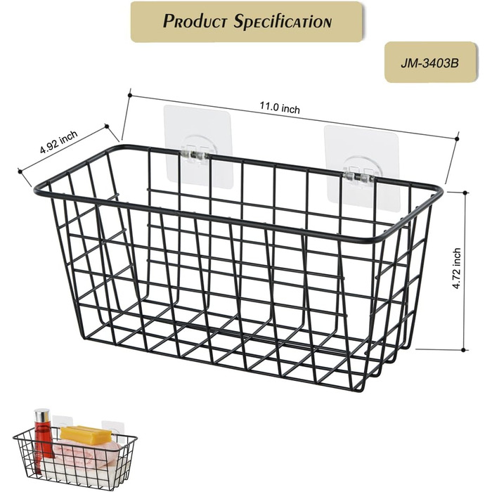 И Підвісний кошик Кошик для ванної кімнати Кошик для зберігання товарів домашнього вжитку з безслідною стрічкою без свердління для зберігання в шафі Кухня Ванна кімната Комора Чорний, 2 шт.