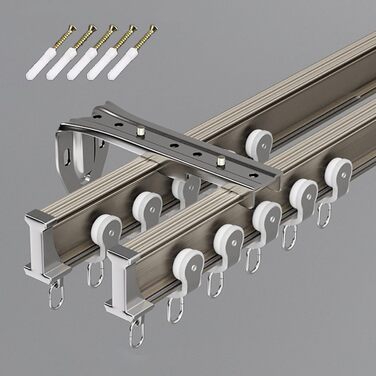 Настінний кронштейн для карнизів для штор, гнучкі карнизи для штор-перегородок для спальні/душової/будинку на колесах, розбірна подвійна система з монтажними аксесуарами (розмір 3,7 м)