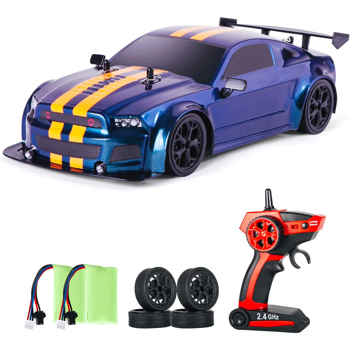 Автомобіль на дистанційному управлінні, GT RC Drift Car пульт дистанційного керування 114 Масштаб зі світлодіодними ліхтарями, 4WD іграшковий автомобіль з функцією дріфту від 4,5,6,7,8 років Дитячі подарунки Синій